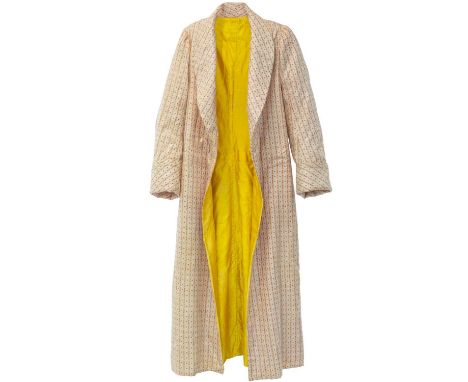 A Gentleman's silk Banyan dressing gown Possibly 18th centuryHand stitched, full length and generous sleeved, with saffron ye