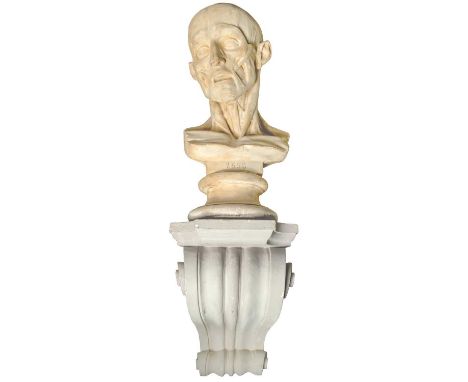 After Jean-Antoine Houdon (1741-1828) 19th century plaster bust of a flayed manSigned Brucciani LondonNumbered to the socle 2