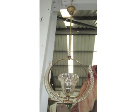 MURANO PENDANT LIGHT, 1940's, two acanthus leaf and bowl, brass, 83cm H. 