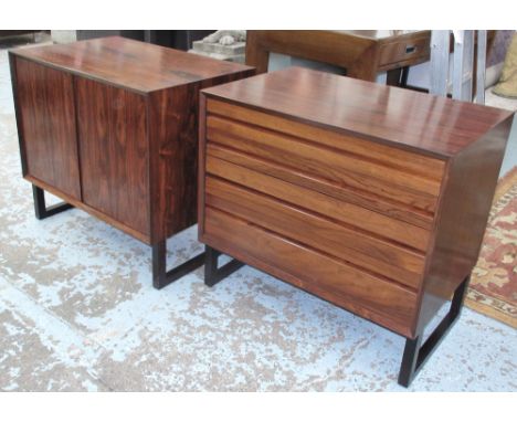 CHEST, 1970's Norwegian, rosewood, with four long drawers together, with a companion drinks cabinet (internal light), both 80