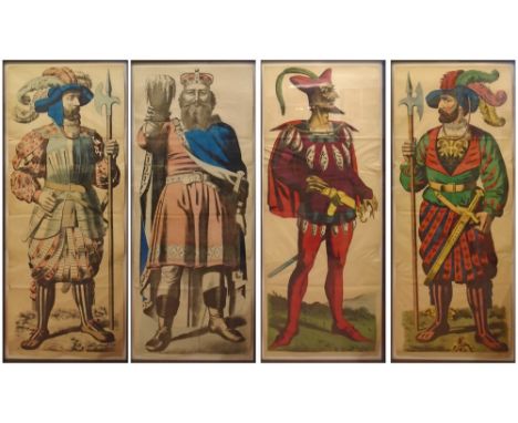 C. BERCKHARDT NACHT WEISSENBURG, 'Playing Card Designs of a King, two Knaves and a Jester', Chromolithographs, 174.5cm x 75cm