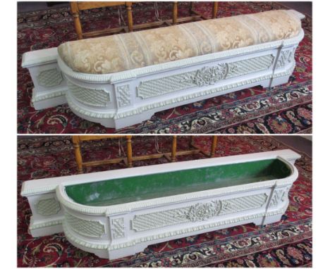 JARDINIERE, 19th century and later grey painted of 'D' outline with zinc liner, also adapted for use as a bench with drop in 