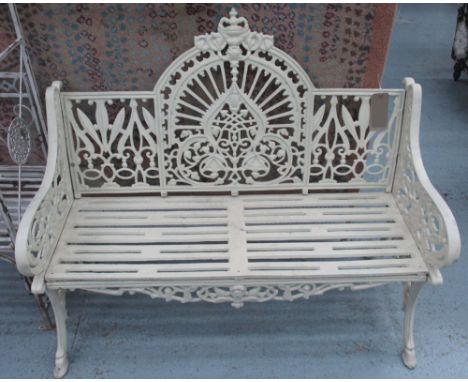GARDEN BENCH, in cast iron in a cream finish, 128cm x 108cm x 60cm. 