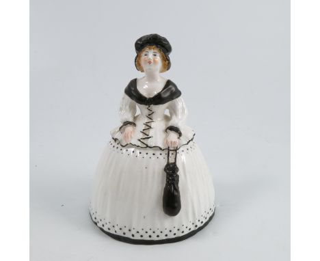 A Royal Worcester table bell, Bell Woman, decorated in art deco black and white, dated 1925Condition Report:  Inspected and n