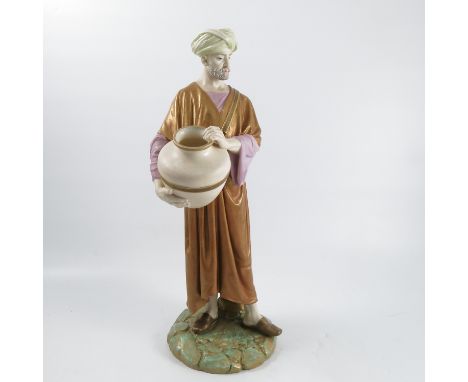 A Royal Worcester 19th century Hadley's model, of an eastern watercarrier, decorated with shot silk figures, height 20insCond
