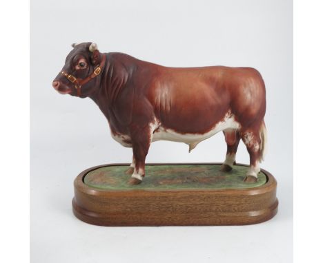 A Royal Worcester limited edition model, Shorthorn Bull, modelled by Doris Lindner, numbered 448/500, with plinth and certifi