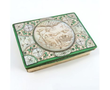 An 18th century Mariaval le Jeune ivory and mother of pearl box, of rectangular form, the lid decorated with a circular mothe