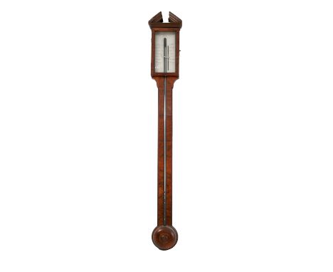 A walnut cased stick barometer, the silver dial inscribed P Gatti, height 37.5ins