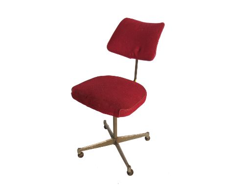 A Leabank vintage office chair, with a stove enamel effect metal column back and steel base