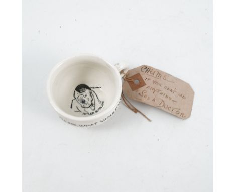 A miniature ceramic chamber pot, printed Chums, what would you do?, the interior with a caricature of Hitler, Hitler in Polan