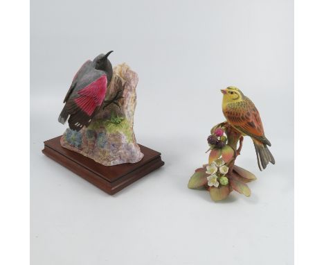 Two Royal Worcester limited edition models of birds, Wall Creeper, no.48, on hardwood stand, dated 1976, and Yellow Bunting, 