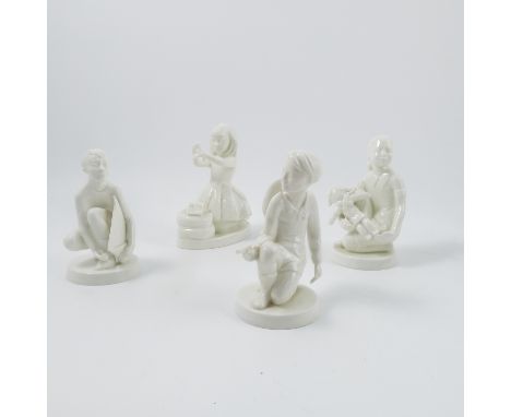 Four Royal Worcester figures, from the Playtime Series modelled by Neal French, all in glazed white, comprising Poup&eacute;e
