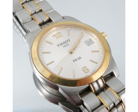 Tissot PR50, the white circular dial with gilt batons, gilt 12 and 6 luminous hands, centre seconds, date aperture at 3 o'clo