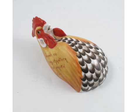 A Royal Worcester wall mounted string box, shaped as a crowing cockerel, inscribed 'Quand ce coq chantera, Mon amitie finira'