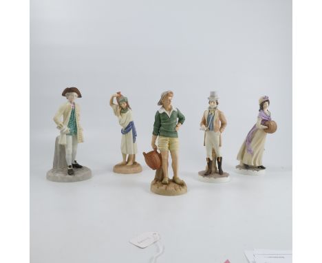 Five Royal Worcester figures, The Gallant, Eastern Watercarrier, French Fisherboy, Regency Gentleman and Regency Lady, from t
