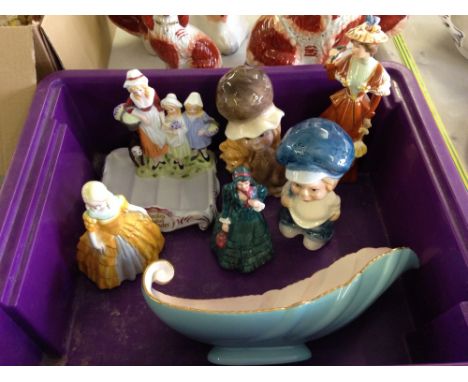 A box of ceramics to include a Goebel 'The Visitor 1894' figure, a Carltonware bowl, a Yardley Lavender soap dish & other fig