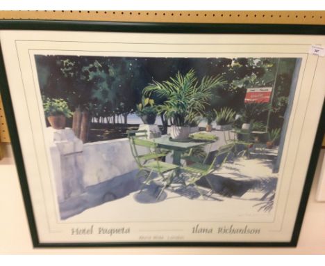 A large framed & glazed print of 'Hotel Paqueta' by Ilana Richardson 64 x 80cm.