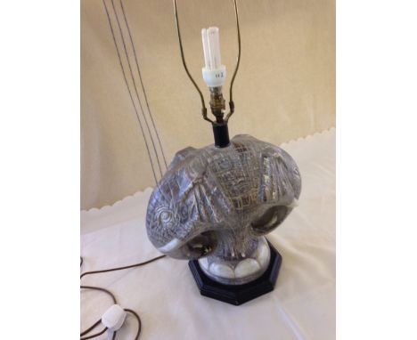A large ceramic 2 headed elephant table lamp.