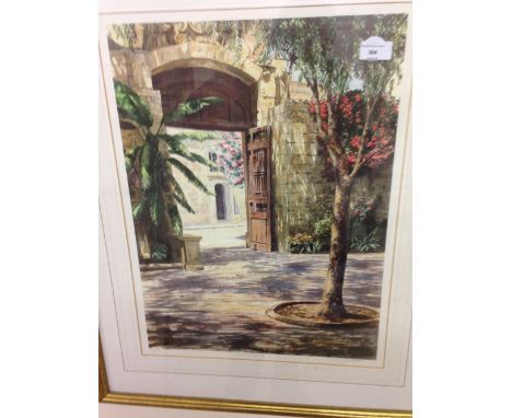 A framed & glazed limited edition print of an original watercolour 'Old Courtyard', signed in pencil by artist Veronica Charl