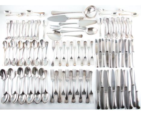 A 109 piece Christofle silver plated canteen of cutlery, comprising a cake slice, a cake knife, a ladle, eleven pastry forks,