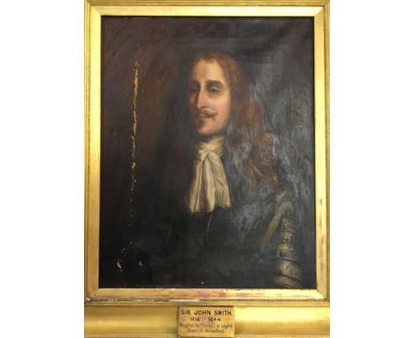 Framed, oil on canvas, Victorian copy of portrait of Sir John Smith (1616-1644), 79cm x 62cm.