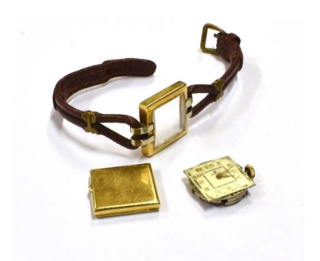 LADIES VINTAGE 18CT GOLD ROLEX WATCH 18.4mm square case, stamped Rolex 18 .75, R.W.C. Ltd, gold Romans and open diamond shape