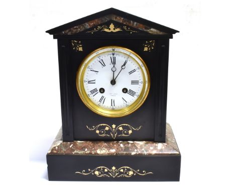 A VICTORIAN MANTEL CLOCK  the circular white enamel dial with black Roman numerals and marked 'H[EN]RY MARC / PARIS', fitted 