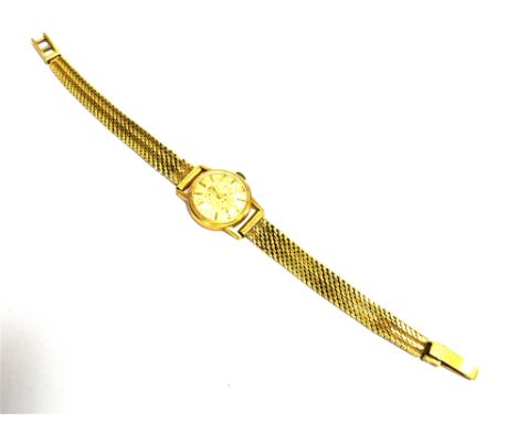18CT GOLD LADIES TISSOT DRESS WATCH 18.6mm diameter round case (tests as 18ct), silvered dial, gold leaf hands and batons, ma
