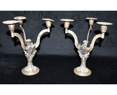 HECTOR MILLER THREE LIGHT CANDELABRA A pair standing 22cm tall, to commemorate the wedding of Prince Charles to Lady Diana Sp