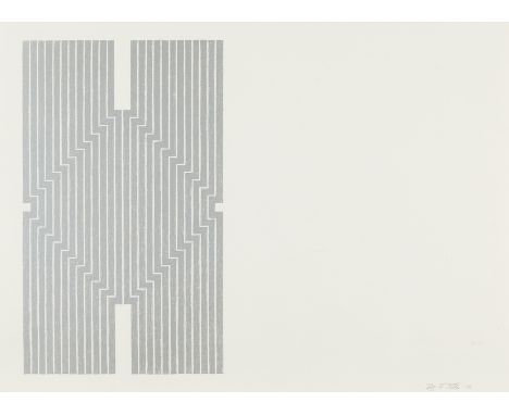 Frank Stella (American, b. 1936). Lithograph on paper titled "Six Mile Bottom" depicting an abstract vertical, rectangular fo