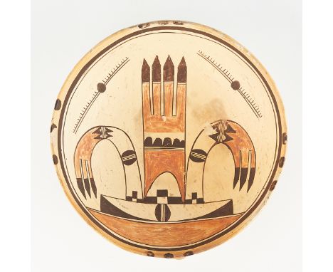 Hopi pottery bowl, ceramic with polychrome decoration. Possibly by Nampeyo of Hano (Hopi-Tewa, 1859-1942).Height: 2 in x diam