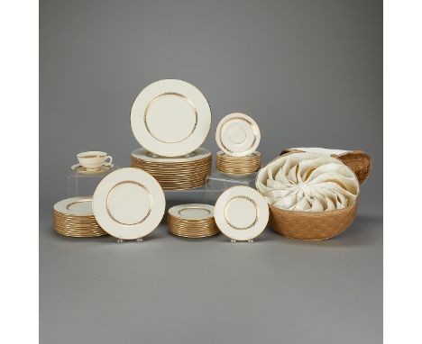 Set of 63 pieces of Lenox china porcelain service in the "Imperial" pattern. With gold trim and gold laurel design, manufactu