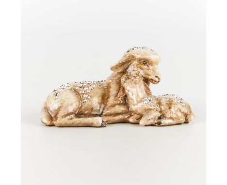 Jay Strongwater, United States. Metal figurine in the form of a sheep and a lamb for a Nativity set. With polychrome enamel a