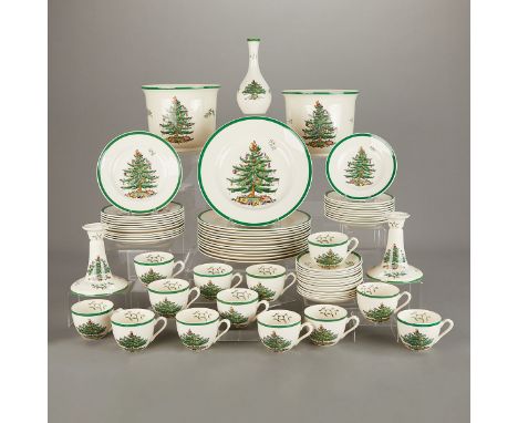 Spode, Copeland, England. 66 pieces of china service set in the pattern "Christmas Tree" depicting decorated Christmas trees,