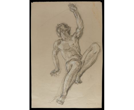 Paul Cadmus (American, 1904-1999). Crayon on paper study of a male nude. Signed along the lower right.Provenance: Estate of P