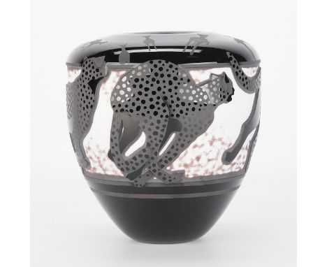 Valerie Surjan (American, b. 1946) for Nourot Art Glass Studio, United States. Black and white studio art glass cameo vase de