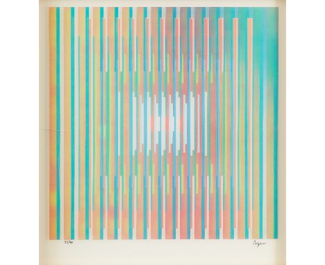 Yaacov Agam (Israeli, b. 1928). Hologram op-art 'Agamograph' titled "In Deep Prayer" from the "Tefila Suite," 1991. Pencil si