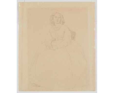 Louis Francois Prosper Roux (French, 1817-1903). Pencil drawing on wove paper depicting a portrait of a seated lady. Inscribe