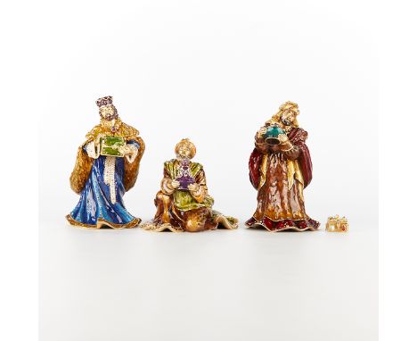 Jay Strongwater, United States. Set of three gilt metal figurines in the form of the three wise men or magi for a Nativity se