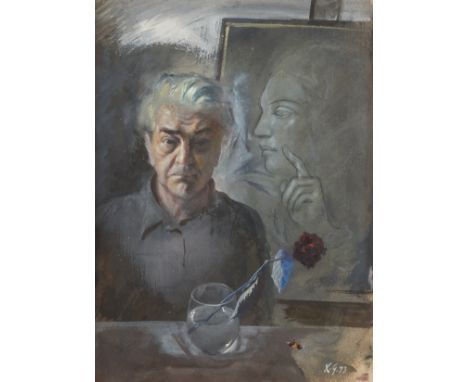 Xavier Gonzalez (American, 1898-1993). Gouache on paper board titled "Sibyl Cumaean" depicting a self-portrait of the artist 