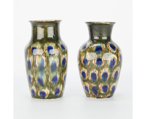 Attributed Friedrich Festersen (German, 19th/20th c). Group of two Jugenstil Arts &amp; Crafts studio ceramic pottery vases d