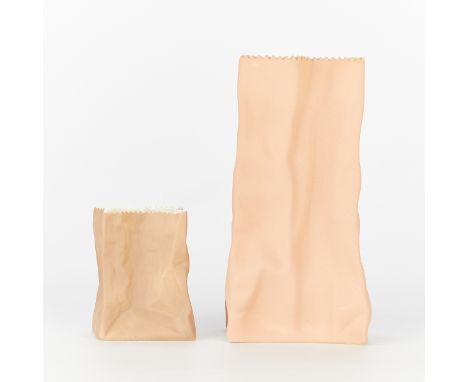 Tapio Wirkkala (Finnish, 1915-1985) for Rosenthal, Germany. Group of two ceramic vases in the form of trompe l'oeil paper bag
