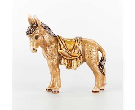 Jay Strongwater, United States. Gilt metal figurine in the form of a standing donkey with a blanket for a Nativity set. With 