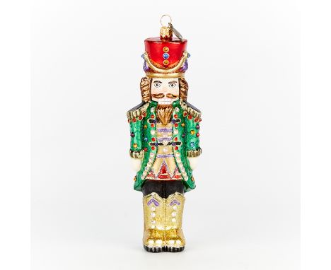 Jay Strongwater, United States. Gilt and polychromed glass ornament in the form of a nutcracker. With polychrome enamel and a