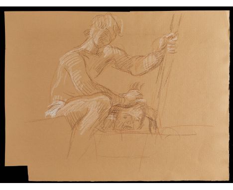 Paul Cadmus (American, 1904-1999). Two-sided study for David and Goliath. One side with a crayon drawing depicting David with