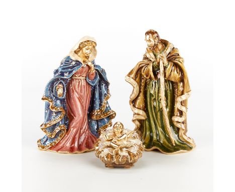 Jay Strongwater, United States. Set of three gilt metal figurines in the form of the Virgin Mary, Joseph, and the infant Chri