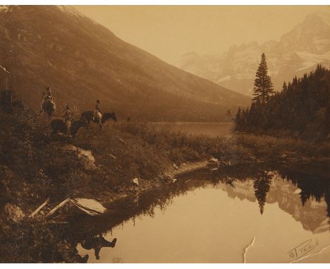 Roland W. Reed (American, 1864-1934). Photogravure titled "The Hunting Ground (Piegan, Montana)" depicting a scene of three P