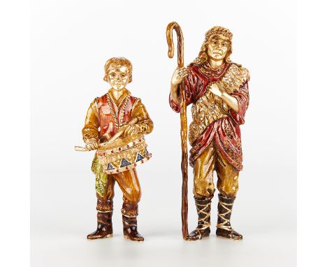 Jay Strongwater, United States. Group of two gilt metal figurines in the form of the little drummer boy and a shepherd boy. W