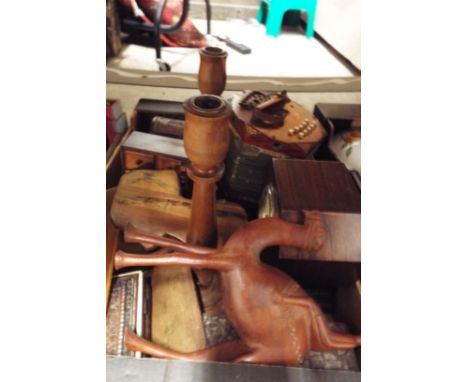 A selection of assorted items to include a French Art Deco eight day mantle clock, a Mauchline ware box depicting 'Chatsworth