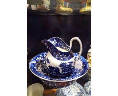 A Copeland Spode 'Tower' blue and white water jug and basin